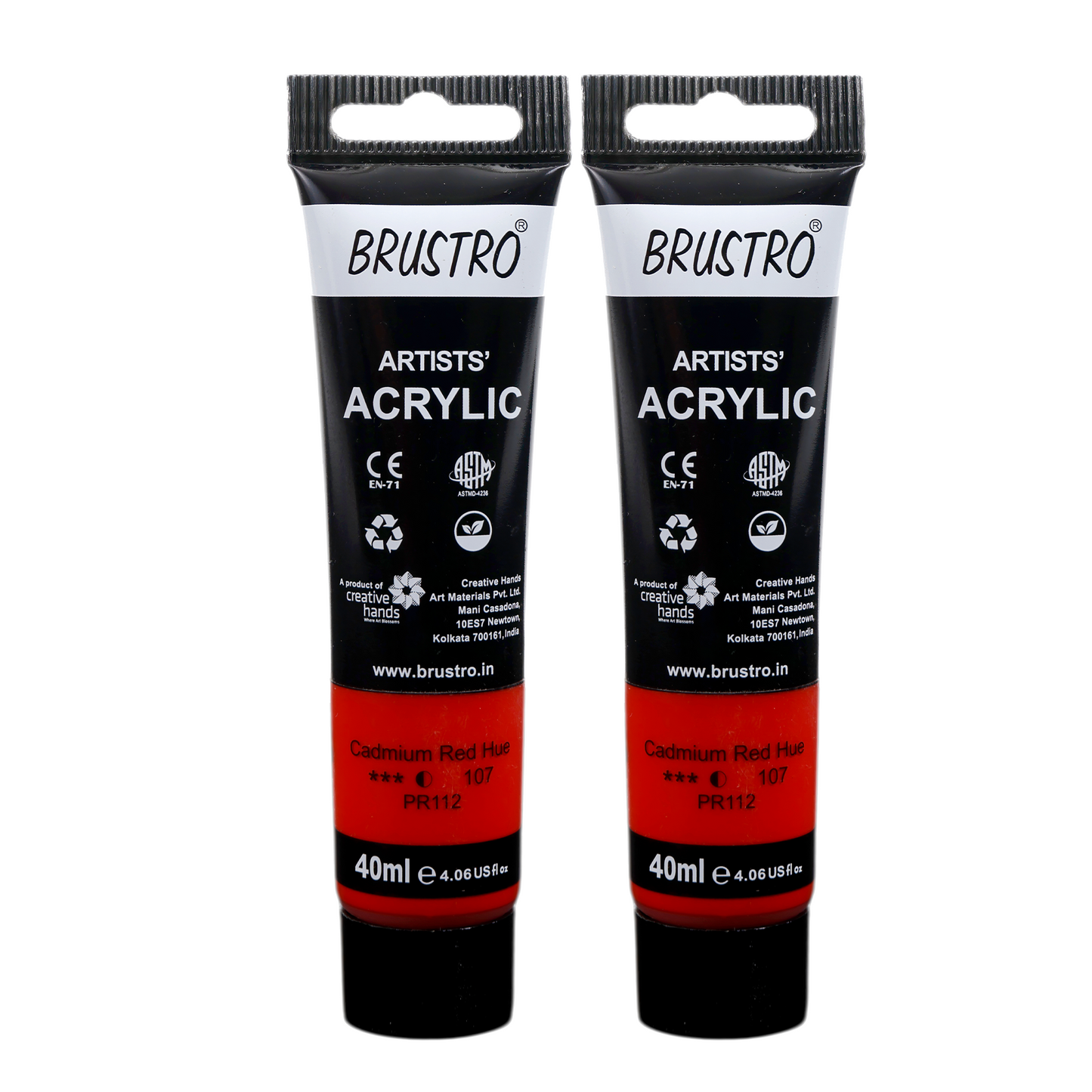 BRUSTRO Artists Acrylic Paint Tube | 40ml, Cad Red Hue (Pack of 2)|Non-Toxic, Water based, Inter Mixable, Ideal for Painting, Textured Effects on Canvas, Paper, Fine Art Student and Professionals