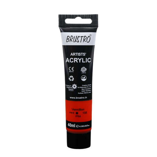 BRUSTRO Artists Acrylic Paint Tube | 40ml, Vermillion |Non-Toxic, Water based, Inter Mixable, Ideal for Painting, Textured Effects on Canvas, Paper, Fine Art Student and Professionals