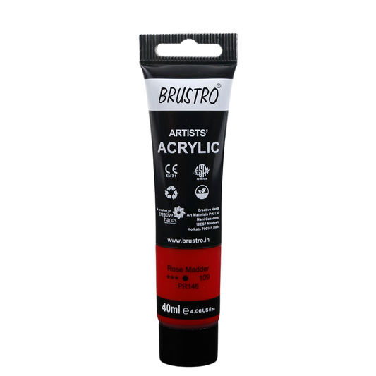 BRUSTRO Artists Acrylic Paint Tube | 40ml, Rose Madder |Non-Toxic, Water based, Inter Mixable, Ideal for Painting, Textured Effects on Canvas, Paper, Fine Art Student and Professionals