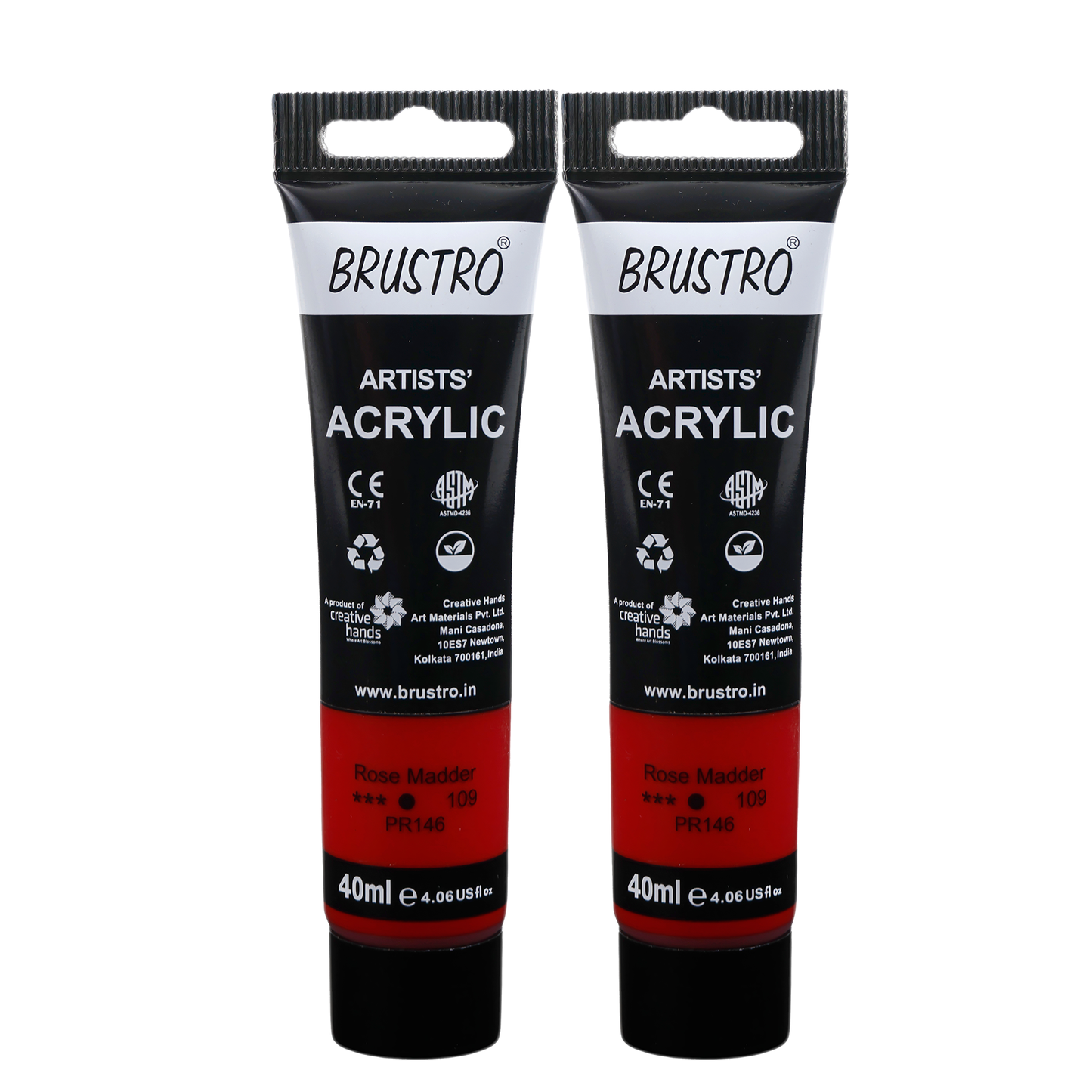 BRUSTRO Artists Acrylic Paint Tube | 40ml, Rose Madder (Pack of 2)|Non-Toxic, Water based, Inter Mixable, Ideal for Painting, Textured Effects on Canvas, Paper, Fine Art Student and Professionals