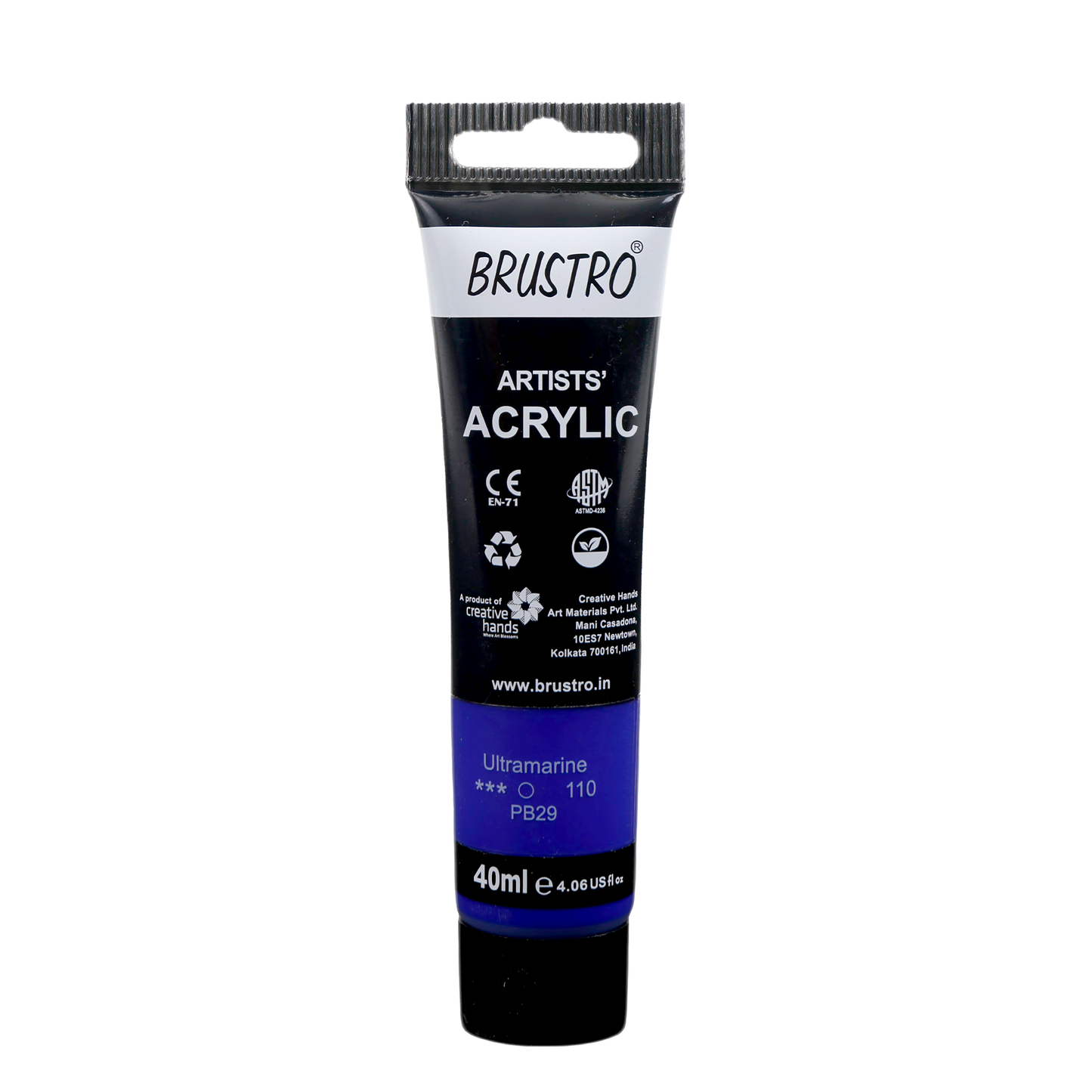 BRUSTRO Artists Acrylic Paint Tube | 40ml, Ultramarine |Non-Toxic, Water based, Inter Mixable, Ideal for Painting, Textured Effects on Canvas, Paper, Fine Art Student and Professionals