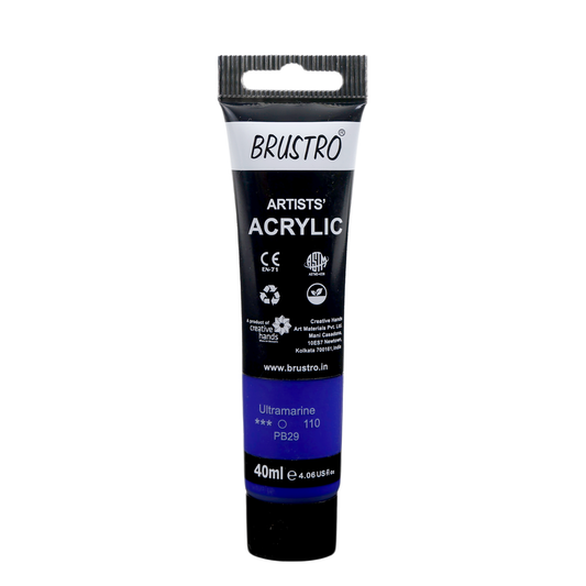 BRUSTRO Artists Acrylic Paint Tube | 40ml, Ultramarine |Non-Toxic, Water based, Inter Mixable, Ideal for Painting, Textured Effects on Canvas, Paper, Fine Art Student and Professionals