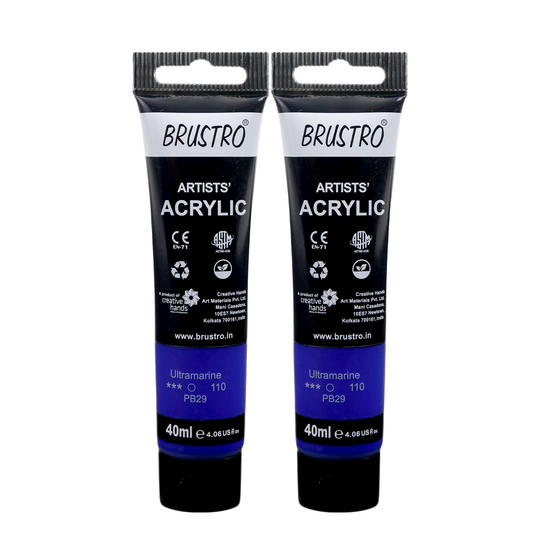 BRUSTRO Artists Acrylic Paint Tube | 40ml, Ultramarine (Pack of 2)|Non-Toxic, Water based, Inter Mixable, Ideal for Painting, Textured Effects on Canvas, Paper, Fine Art Student and Professionals