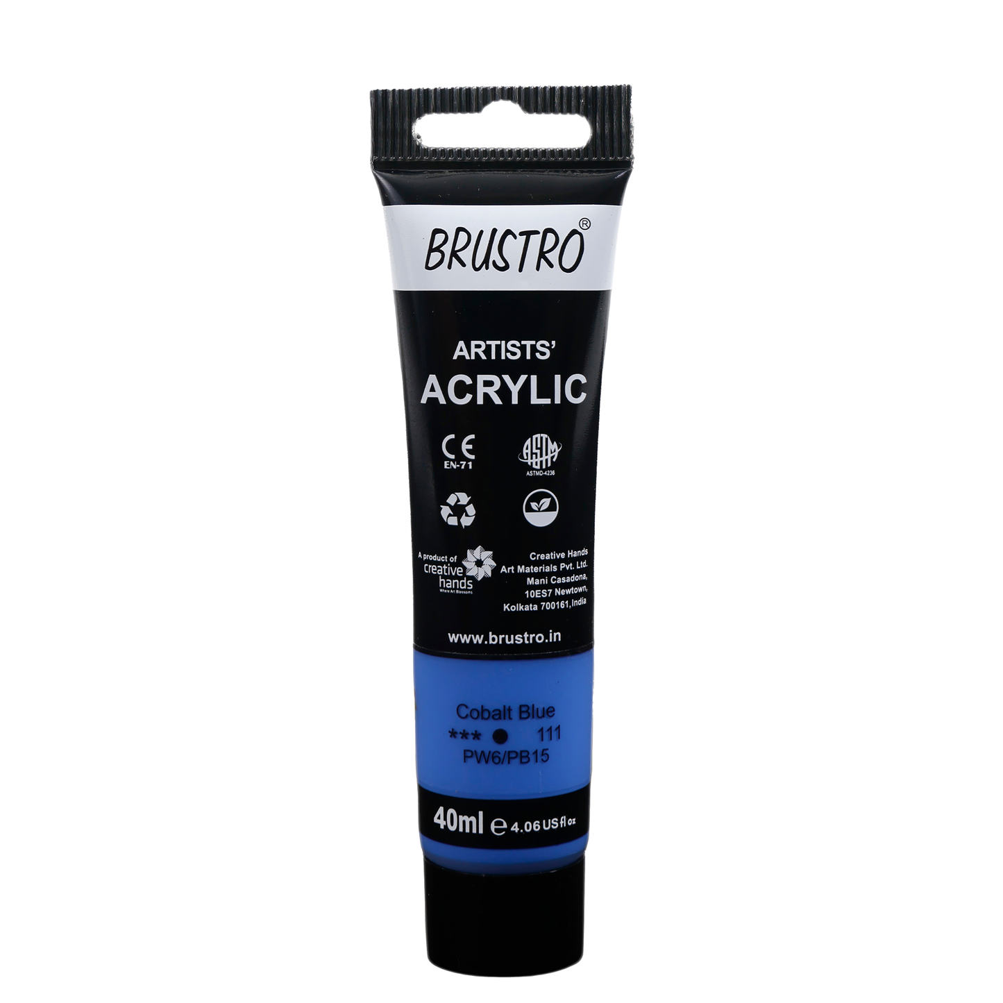 BRUSTRO Artists Acrylic Paint Tube | 40ml, Cobalt Blue |Non-Toxic, Water based, Inter Mixable, Ideal for Painting, Textured Effects on Canvas, Paper, Fine Art Student and Professionals