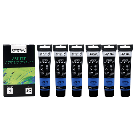BRUSTRO Artists Acrylic Paint |40ml, Cobalt Blue, Pack Of 6 Tubes|Non-Toxic,Water based,Inter Mixable,Ideal for Painting,Textured Effects on Canvas,Paper,Fine Art Student and Professionals