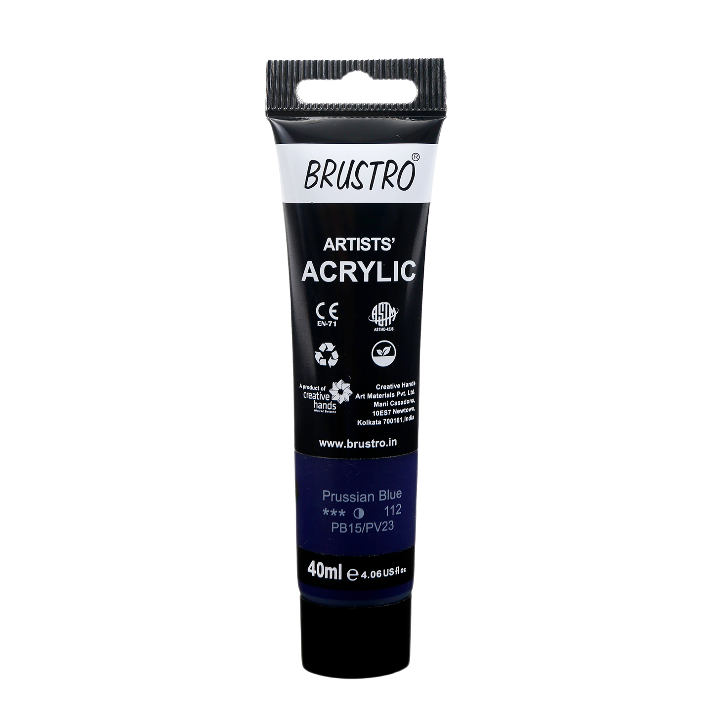 BRUSTRO Artists Acrylic Paint Tube | 40ml, Prussian Blue |Non-Toxic, Water based, Inter Mixable, Ideal for Painting, Textured Effects on Canvas, Paper, Fine Art Student and Professionals