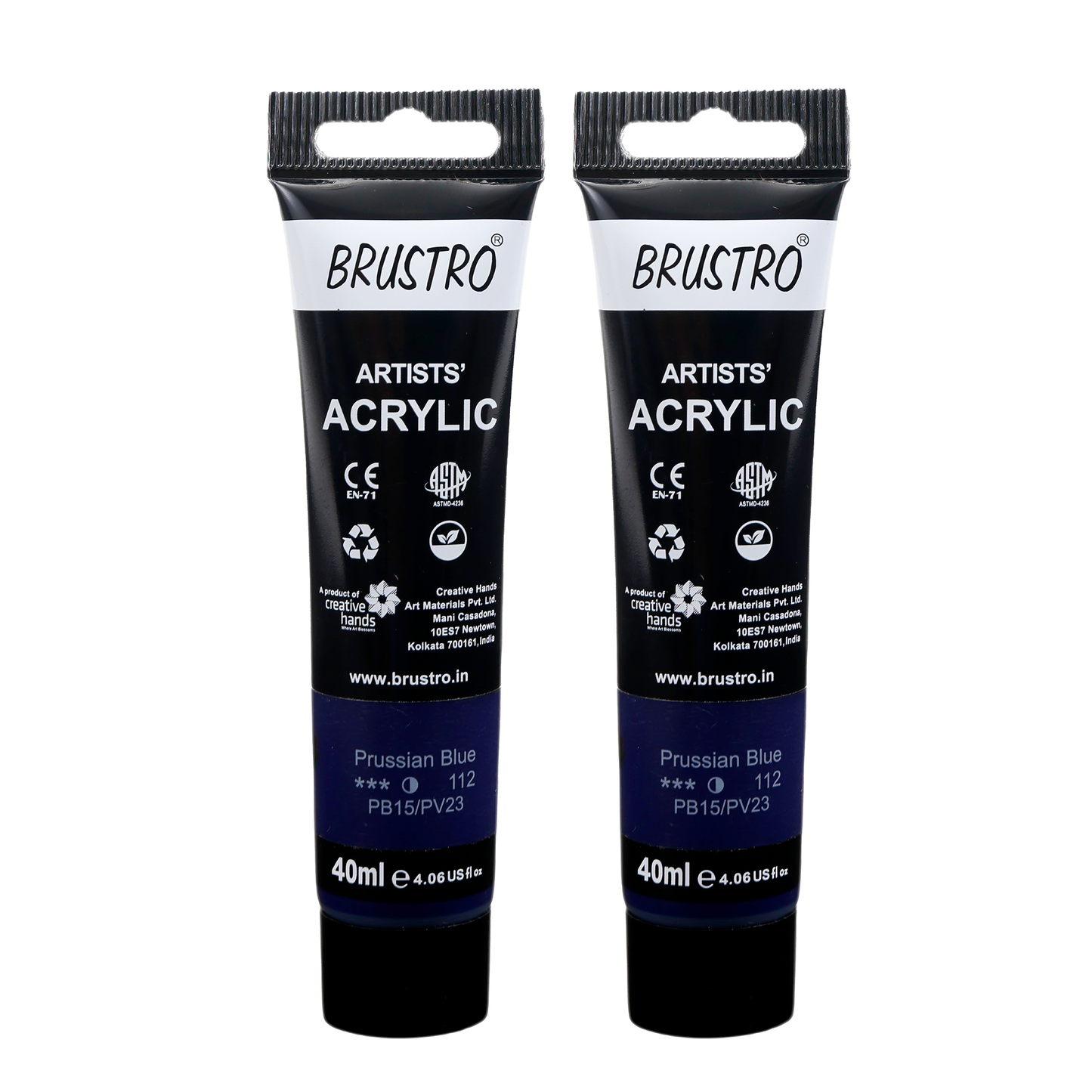 BRUSTRO Artists Acrylic Paint Tube | 40ml, Prussian Blue (Pack of 2)|Non-Toxic, Water based, Inter Mixable, Ideal for Painting, Textured Effects on Canvas, Paper, Fine Art Student and Professionals