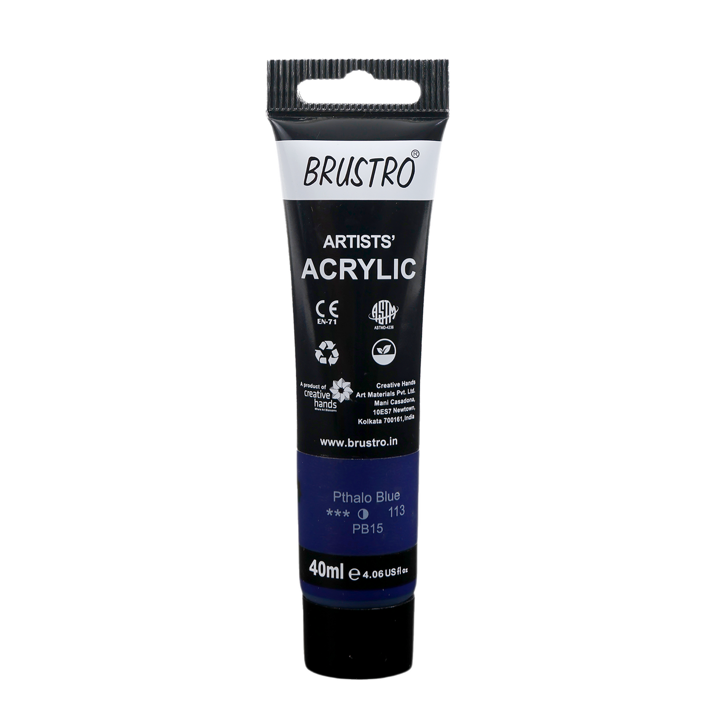 BRUSTRO Artists Acrylic Paint Tube | 40ml, Phthalo Blue |Non-Toxic, Water based, Inter Mixable, Ideal for Painting, Textured Effects on Canvas, Paper, Fine Art Student and Professionals