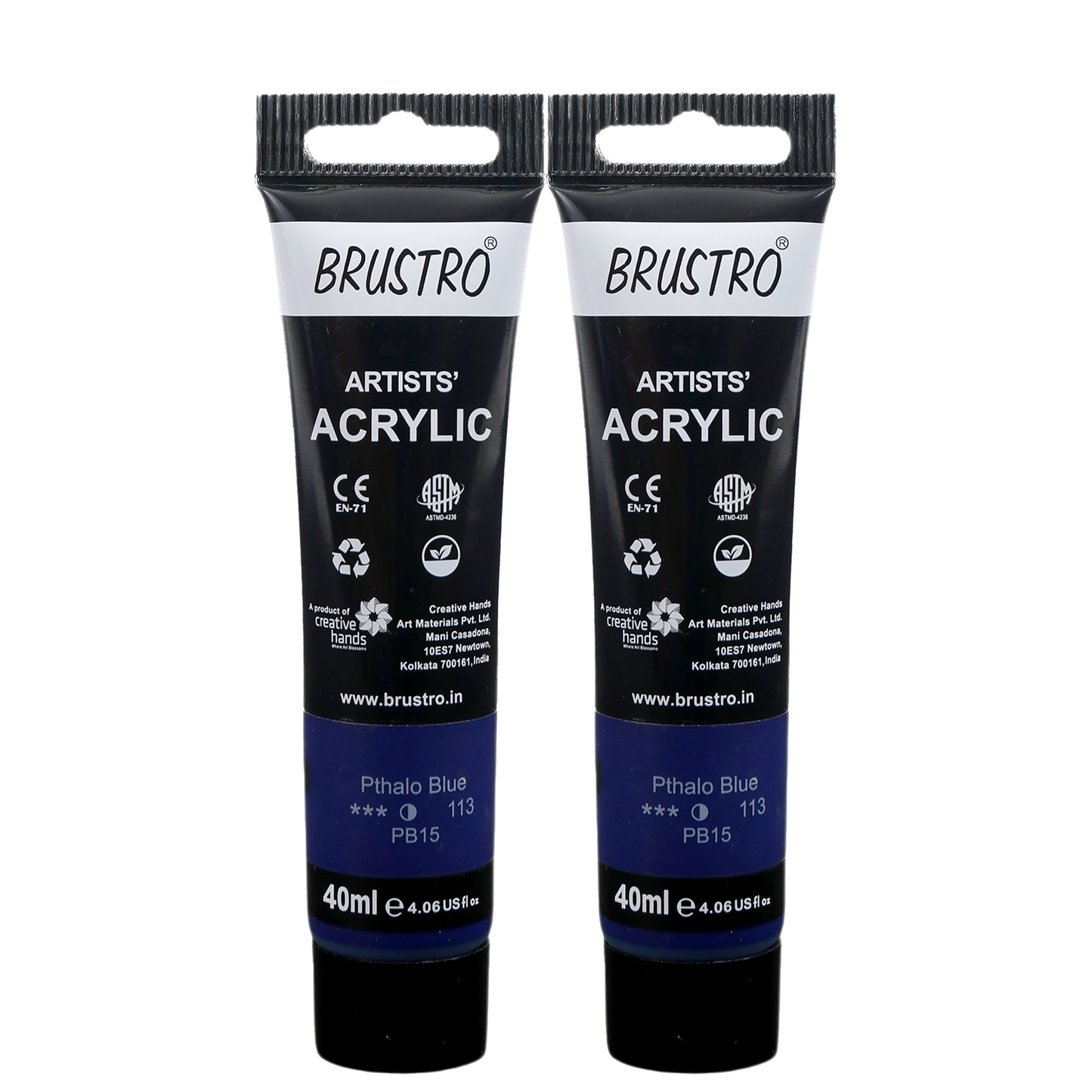 BRUSTRO Artists Acrylic Paint Tube | 40ml, Phthalo Blue (Pack of 2)|Non-Toxic, Water based, Inter Mixable, Ideal for Painting, Textured Effects on Canvas, Paper, Fine Art Student and Professionals