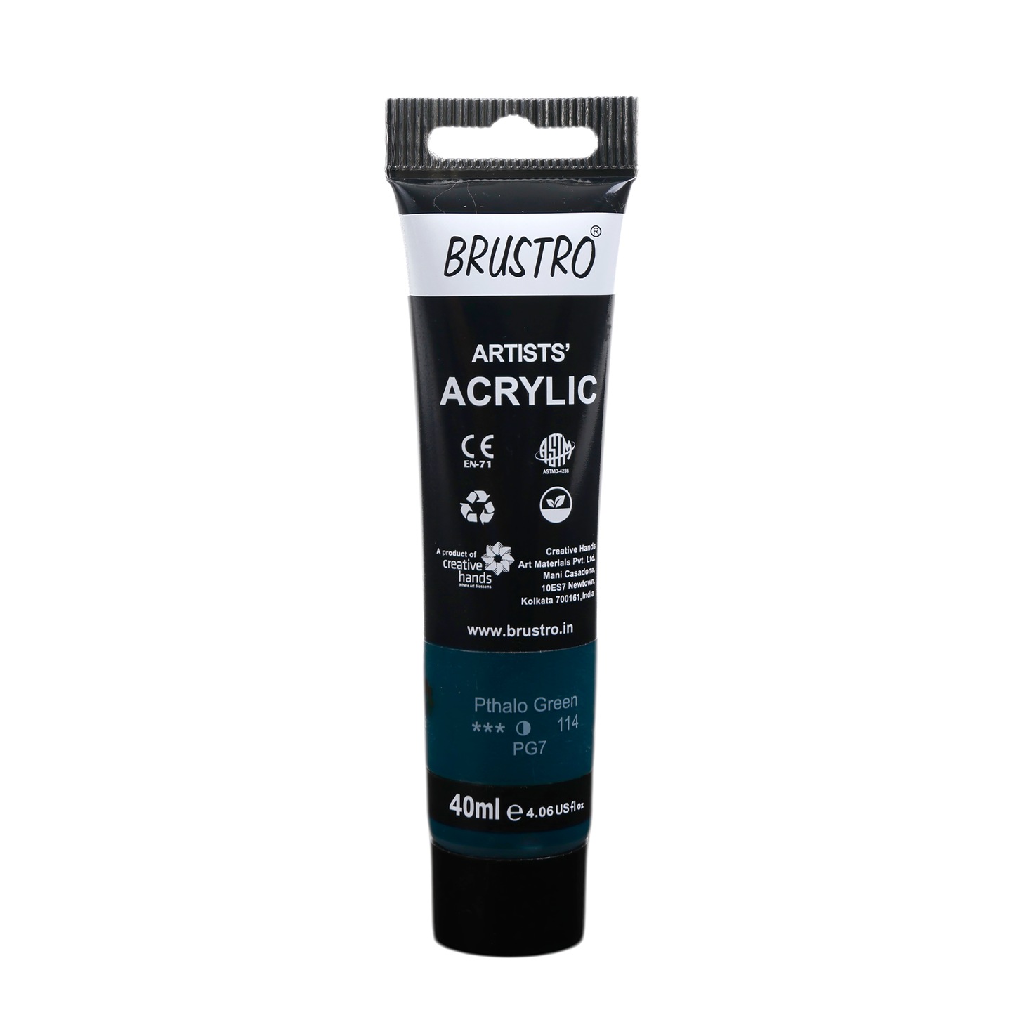 BRUSTRO Artists Acrylic Paint Tube | 40ml, Phthalo Green |Non-Toxic, Water based, Inter Mixable, Ideal for Painting, Textured Effects on Canvas, Paper, Fine Art Student and Professionals