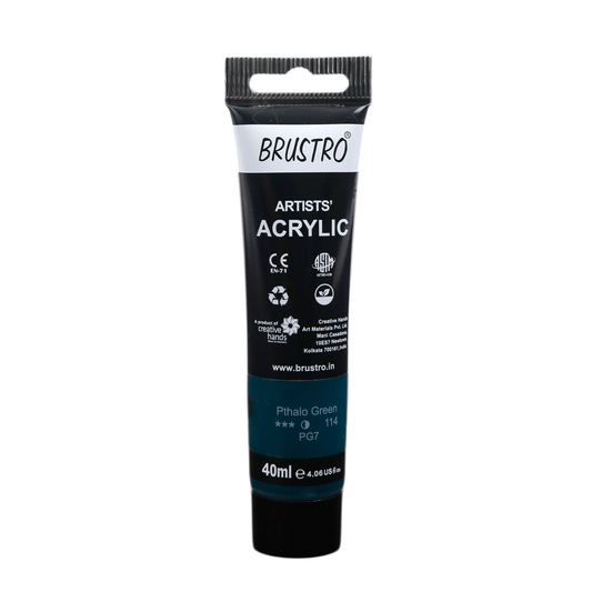 BRUSTRO Artists Acrylic Paint Tube | 40ml, Phthalo Green |Non-Toxic, Water based, Inter Mixable, Ideal for Painting, Textured Effects on Canvas, Paper, Fine Art Student and Professionals