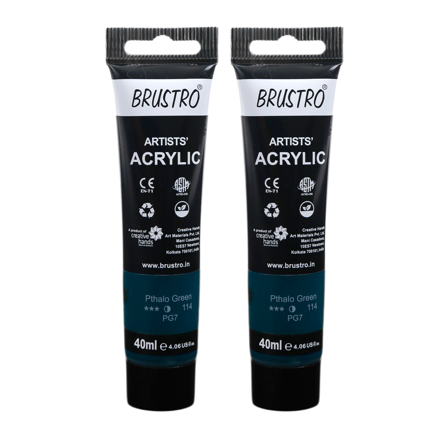 BRUSTRO Artists Acrylic Paint Tube | 40ml, Phthalo Green (Pack of 2)|Non-Toxic, Water based, Inter Mixable, Ideal for Painting, Textured Effects on Canvas, Paper, Fine Art Student and Professionals