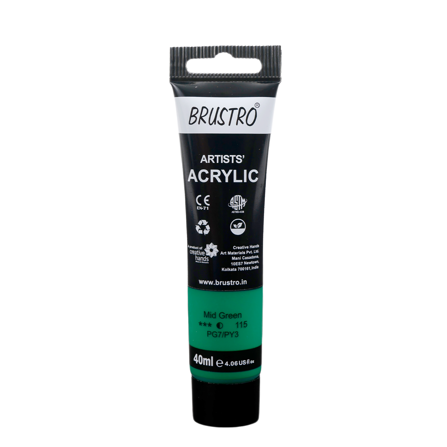 BRUSTRO Artists Acrylic Paint Tube | 40ml, Mid Green |Non-Toxic, Water based, Inter Mixable, Ideal for Painting, Textured Effects on Canvas, Paper, Fine Art Student and Professionals