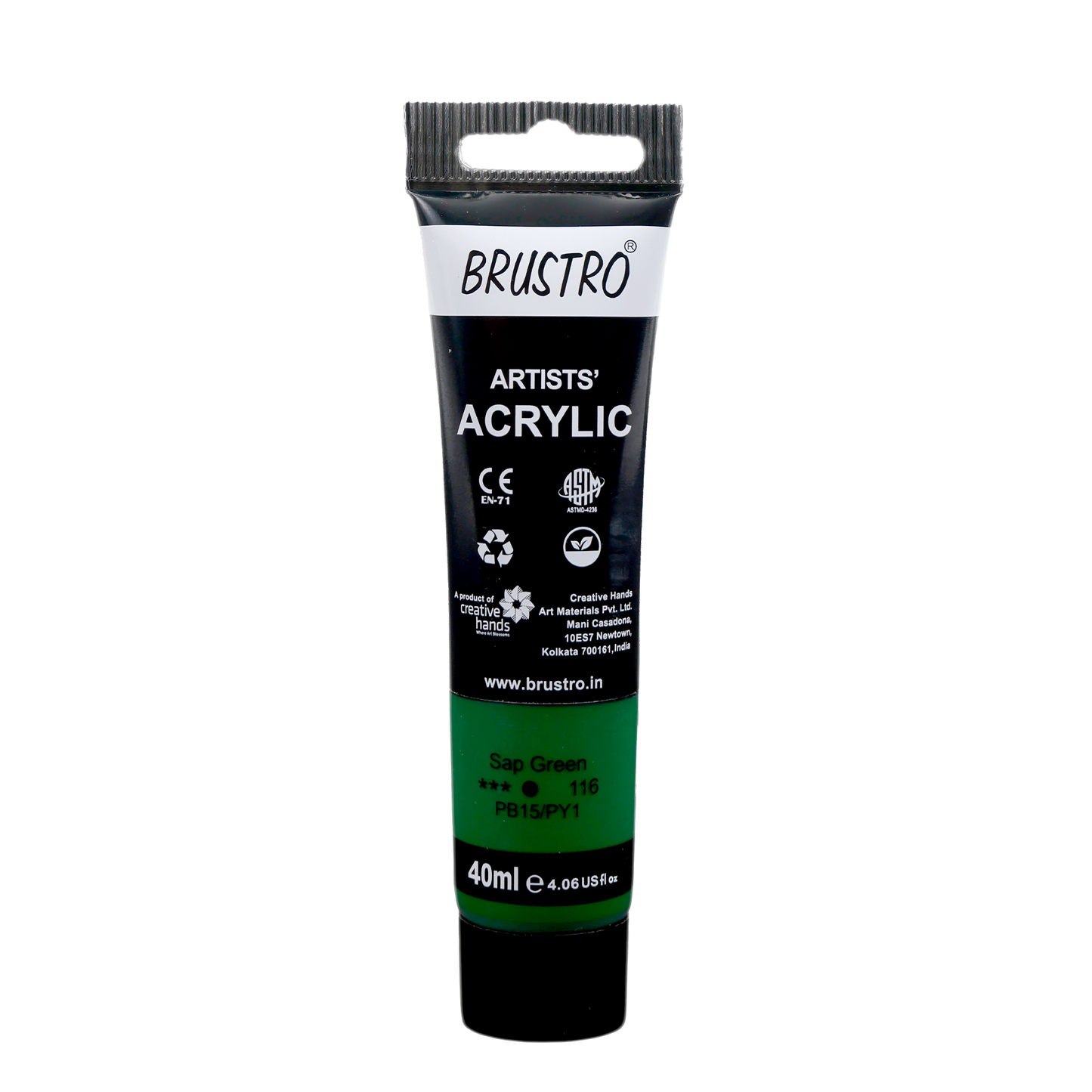 BRUSTRO Artists Acrylic Paint Tube | 40ml, Sap Green |Non-Toxic, Water based, Inter Mixable, Ideal for Painting, Textured Effects on Canvas, Paper, Fine Art Student and Professionals