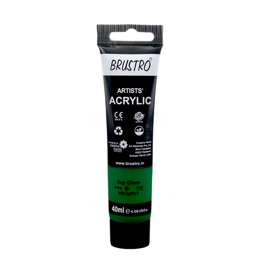 BRUSTRO Artists Acrylic Paint Tube | 40ml, Sap Green |Non-Toxic, Water based, Inter Mixable, Ideal for Painting, Textured Effects on Canvas, Paper, Fine Art Student and Professionals