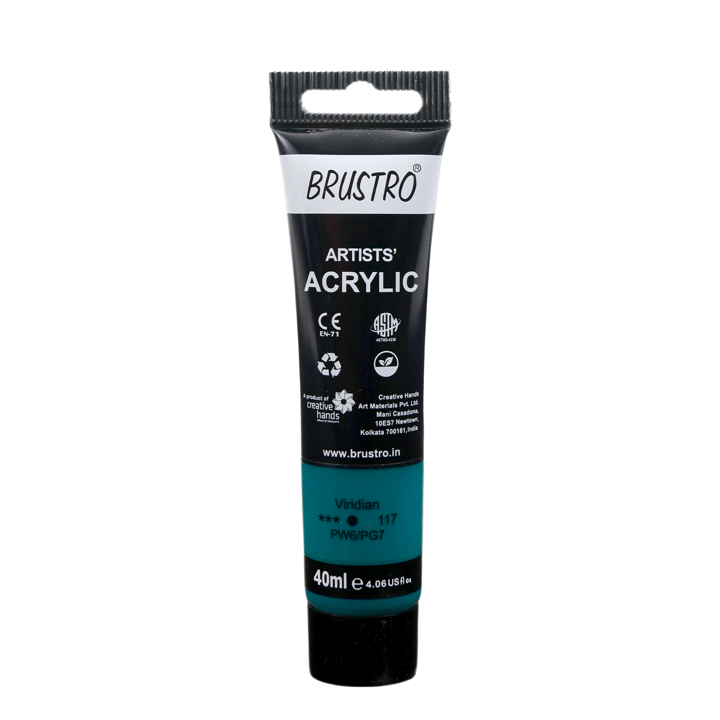 BRUSTRO Artists Acrylic Paint Tube | 40ml, Viridian |Non-Toxic, Water based, Inter Mixable, Ideal for Painting, Textured Effects on Canvas, Paper, Fine Art Student and Professionals