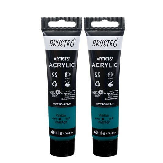 BRUSTRO Artists Acrylic Paint Tube | 40ml, Viridian (Pack of 2)|Non-Toxic, Water based, Inter Mixable, Ideal for Painting, Textured Effects on Canvas, Paper, Fine Art Student and Professionals