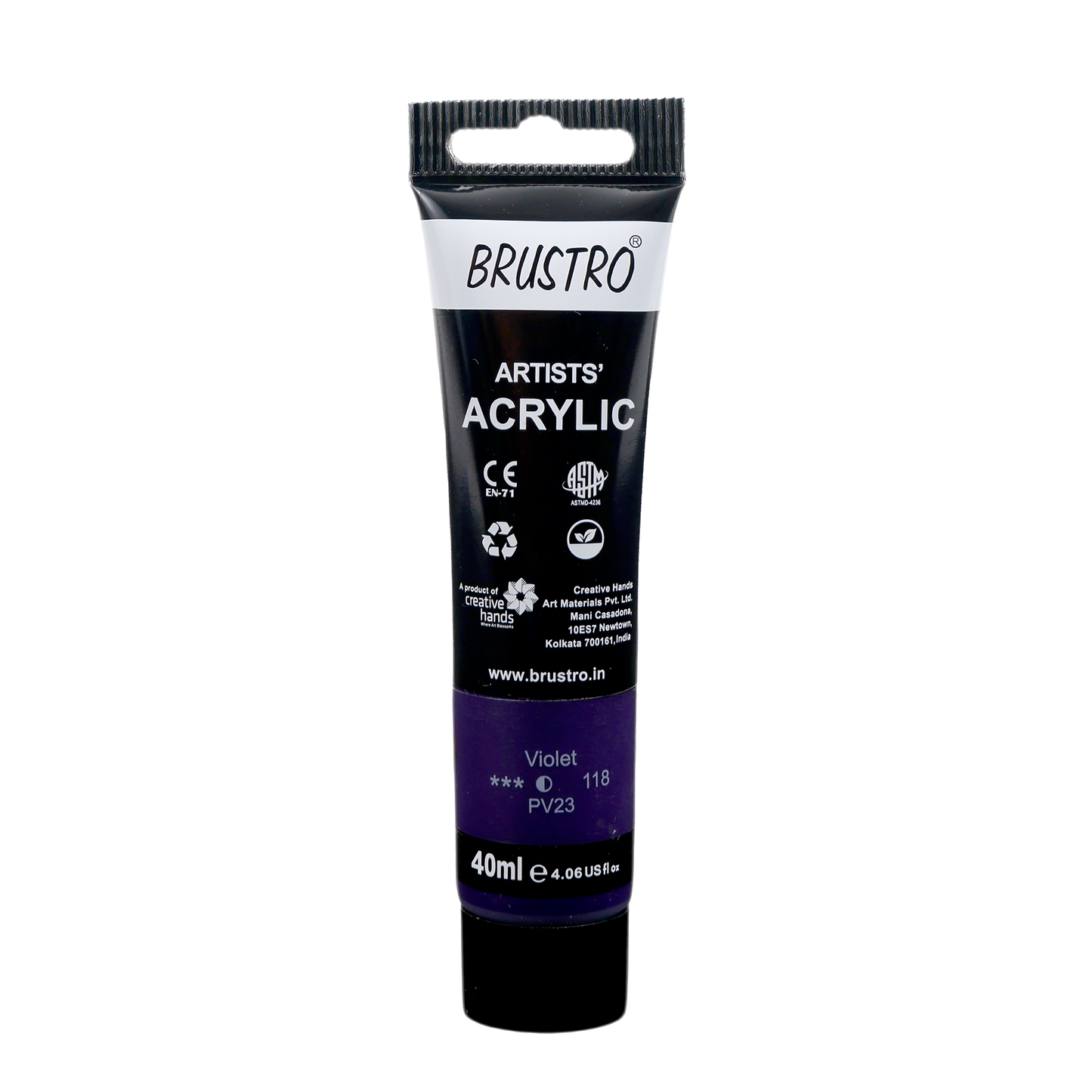 BRUSTRO Artists Acrylic Paint Tube | 40ml, Violet |Non-Toxic, Water based, Inter Mixable, Ideal for Painting, Textured Effects on Canvas, Paper, Fine Art Student and Professionals