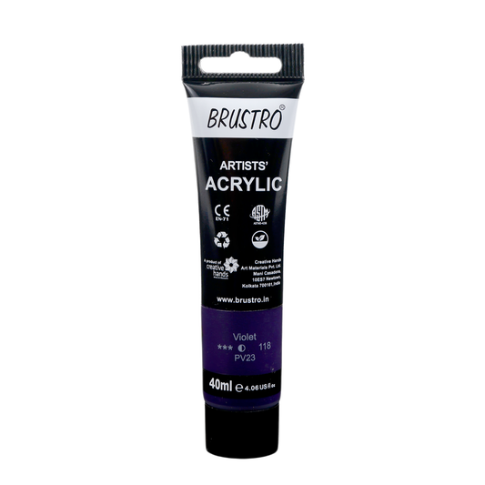 BRUSTRO Artists Acrylic Paint Tube | 40ml, Violet |Non-Toxic, Water based, Inter Mixable, Ideal for Painting, Textured Effects on Canvas, Paper, Fine Art Student and Professionals