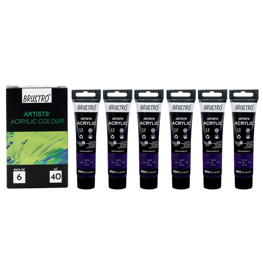 BRUSTRO Artists Acrylic Paint |40ml, Violet, Pack Of 6 Tubes|Non-Toxic,Water based,Inter Mixable,Ideal for Painting,Textured Effects on Canvas,Paper,Fine Art Student and Professionals