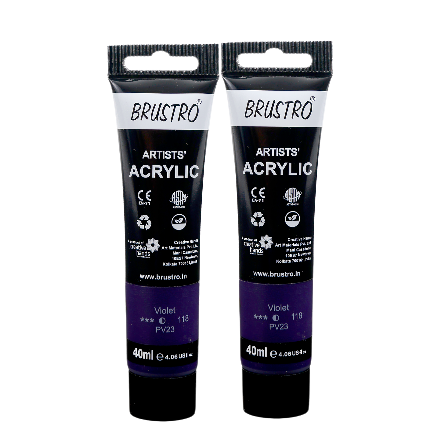 BRUSTRO Artists Acrylic Paint Tube | 40ml, Violet (Pack of 2)|Non-Toxic, Water based, Inter Mixable, Ideal for Painting, Textured Effects on Canvas, Paper, Fine Art Student and Professionals