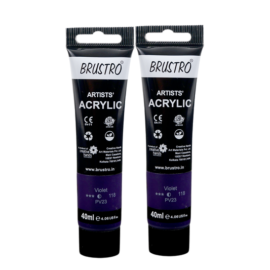 BRUSTRO Artists Acrylic Paint Tube | 40ml, Violet (Pack of 2)|Non-Toxic, Water based, Inter Mixable, Ideal for Painting, Textured Effects on Canvas, Paper, Fine Art Student and Professionals