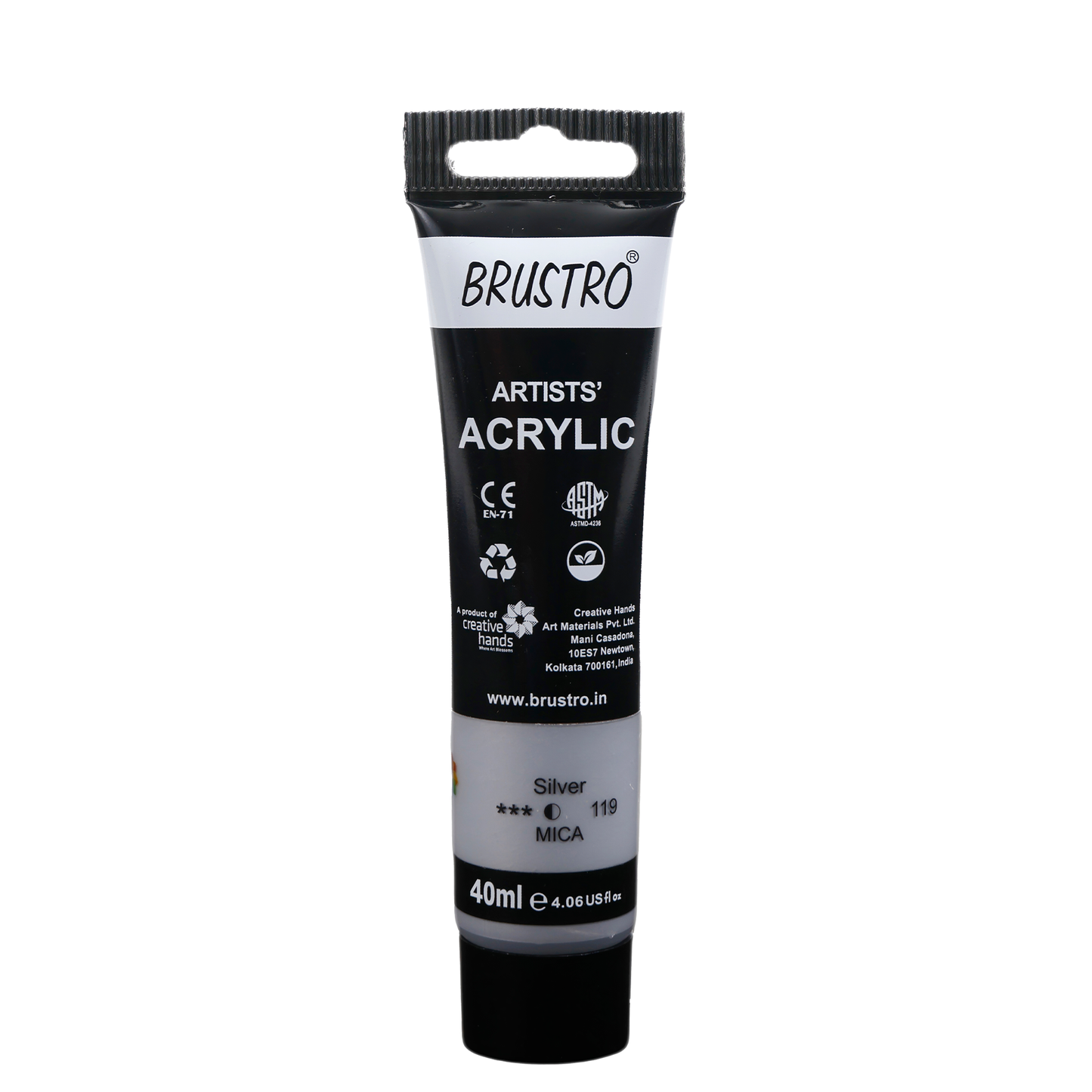 BRUSTRO Artists Acrylic Paint Tube | 40ml, Silver |Non-Toxic, Water based, Inter Mixable, Ideal for Painting, Textured Effects on Canvas, Paper, Fine Art Student and Professionals
