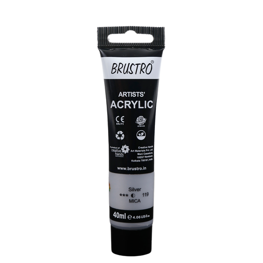 BRUSTRO Artists Acrylic Paint Tube | 40ml, Silver |Non-Toxic, Water based, Inter Mixable, Ideal for Painting, Textured Effects on Canvas, Paper, Fine Art Student and Professionals