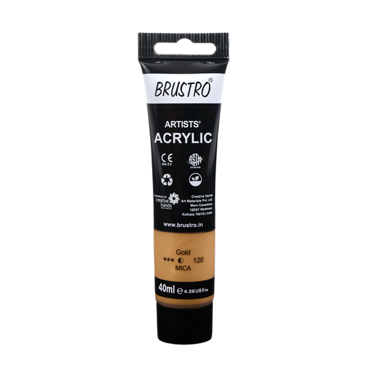 BRUSTRO Artists Acrylic Paint Tube | 40ml, Gold |Non-Toxic, Water based, Inter Mixable, Ideal for Painting, Textured Effects on Canvas, Paper, Fine Art Student and Professionals