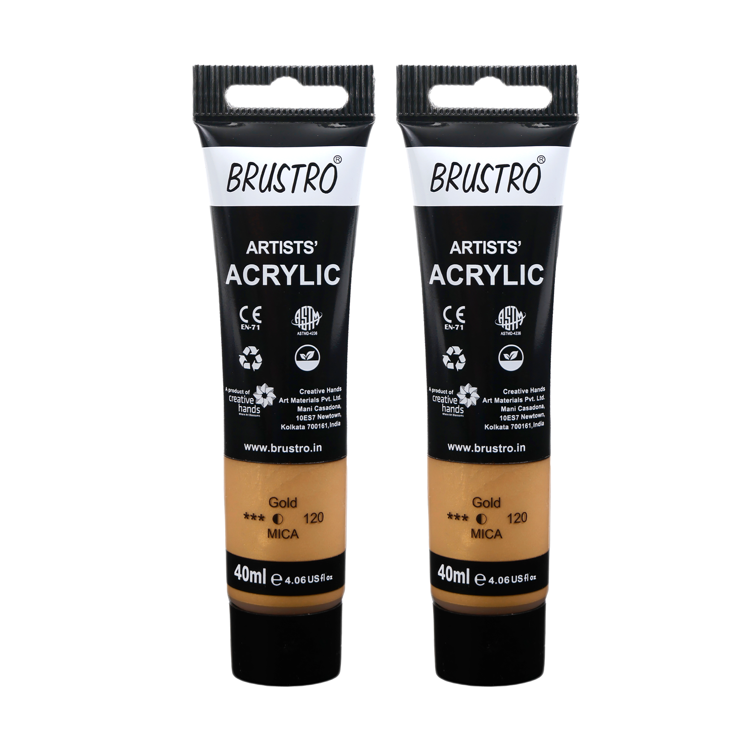 BRUSTRO Artists Acrylic Paint Tube | 40ml, Gold (Pack of 2)|Non-Toxic, Water based, Inter Mixable, Ideal for Painting, Textured Effects on Canvas, Paper, Fine Art Student and Professionals
