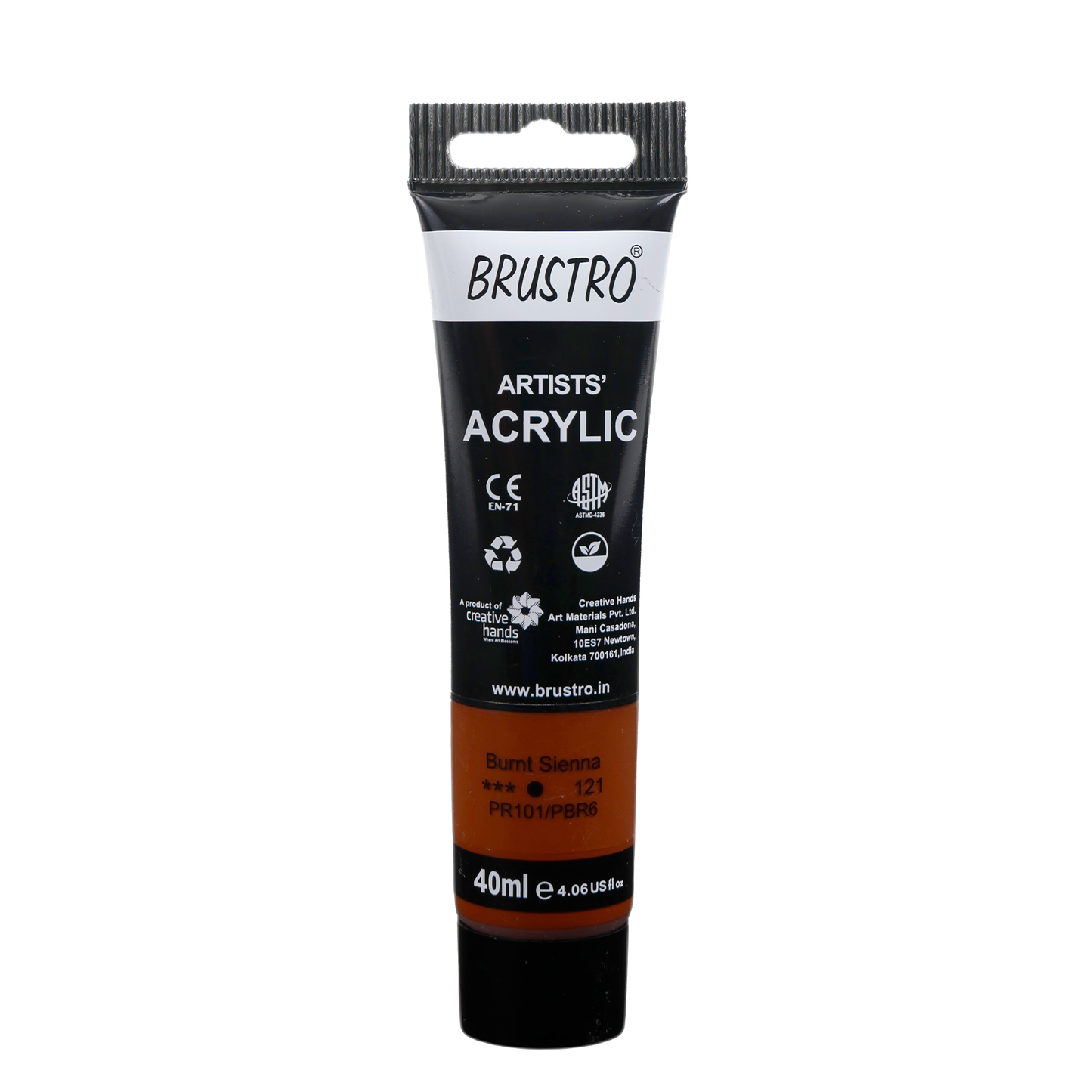 BRUSTRO Artists Acrylic Paint Tube | 40ml, Burnt Sienna |Non-Toxic, Water based, Inter Mixable, Ideal for Painting, Textured Effects on Canvas, Paper, Fine Art Student and Professionals