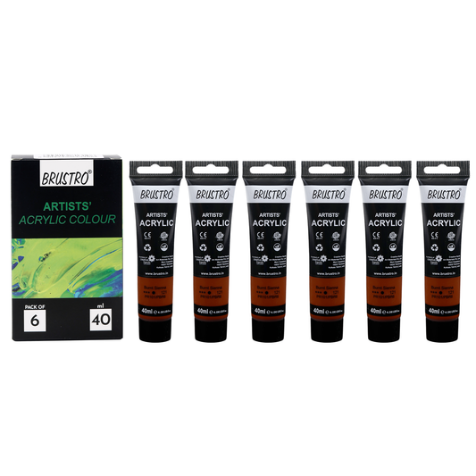 BRUSTRO Artists Acrylic Paint |40ml, Burnt Sienna, Pack Of 6 Tubes|Non-Toxic,Water based,Inter Mixable,Ideal for Painting,Textured Effects on Canvas,Paper,Fine Art Student and Professionals