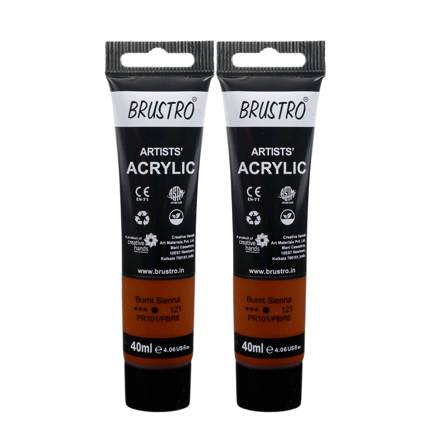 BRUSTRO Artists Acrylic Paint Tube | 40ml, Burnt Sienna (Pack of 2)|Non-Toxic, Water based, Inter Mixable, Ideal for Painting, Textured Effects on Canvas, Paper, Fine Art Student and Professionals