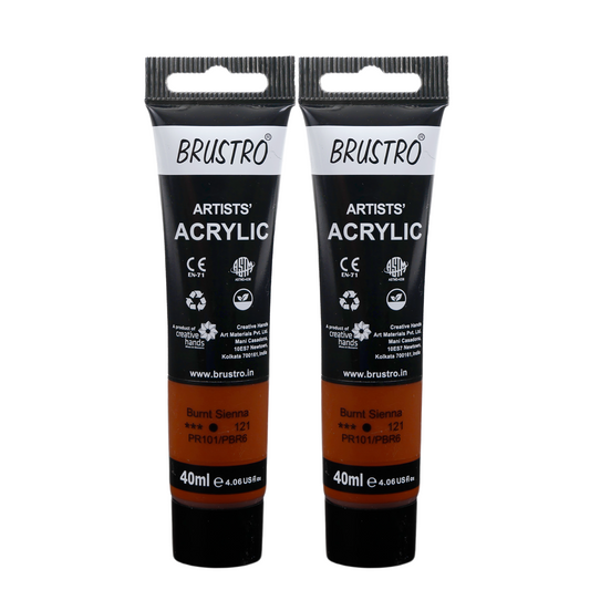 BRUSTRO Artists Acrylic Paint Tube | 40ml, Burnt Sienna (Pack of 2)|Non-Toxic, Water based, Inter Mixable, Ideal for Painting, Textured Effects on Canvas, Paper, Fine Art Student and Professionals