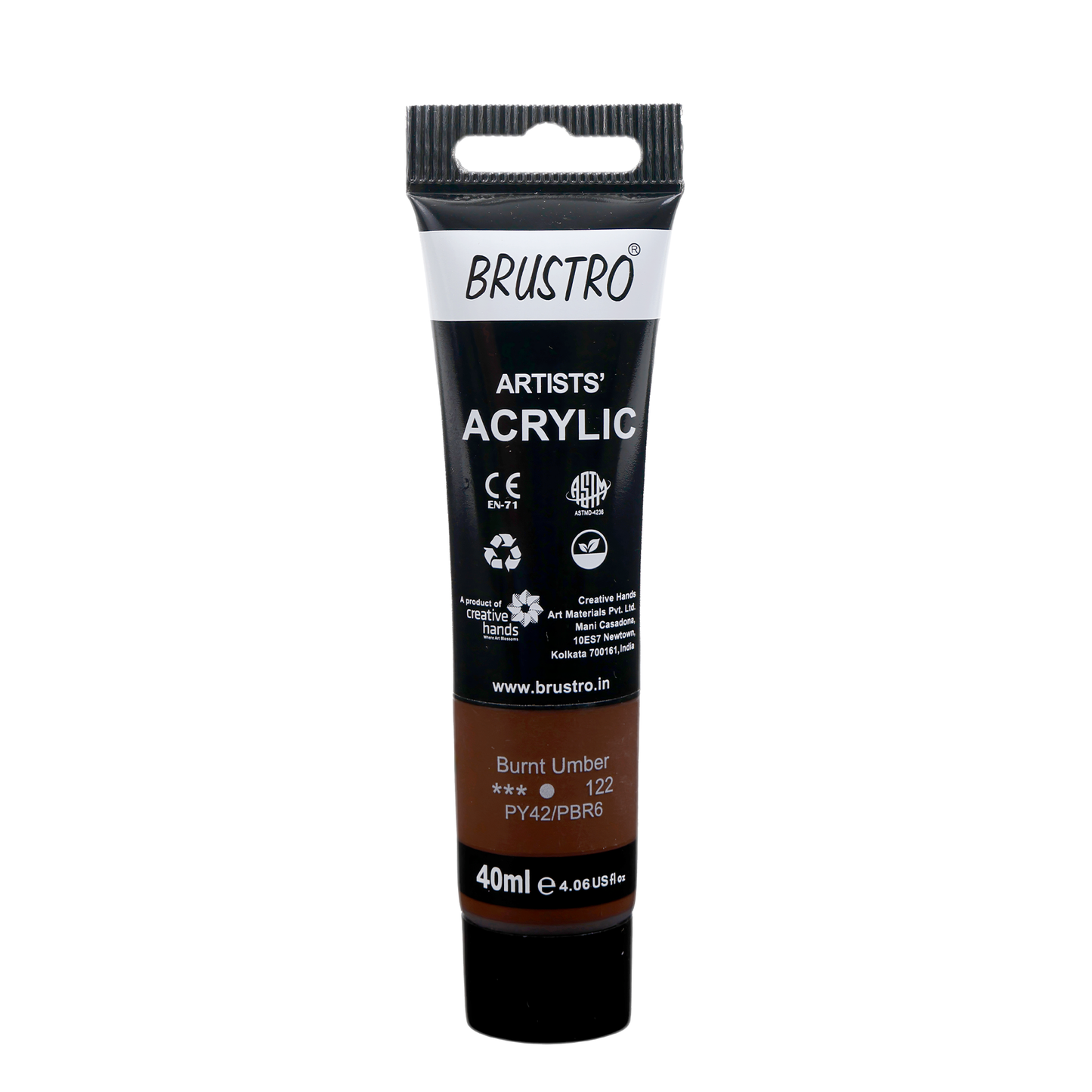 BRUSTRO Artists Acrylic Paint Tube | 40ml, Burnt Umber |Non-Toxic, Water based, Inter Mixable, Ideal for Painting, Textured Effects on Canvas, Paper, Fine Art Student and Professionals