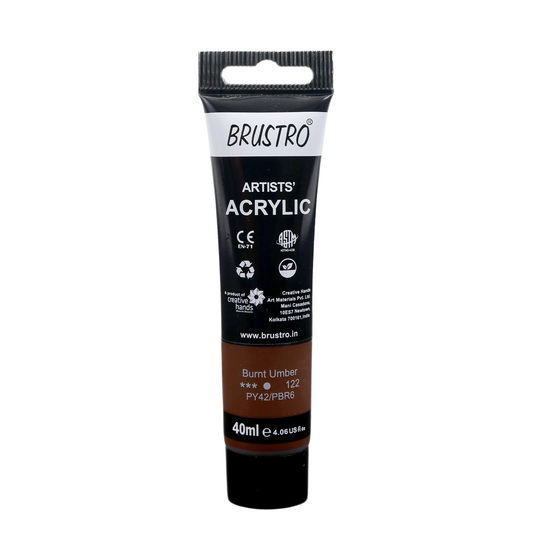 BRUSTRO Artists Acrylic Paint Tube | 40ml, Burnt Umber |Non-Toxic, Water based, Inter Mixable, Ideal for Painting, Textured Effects on Canvas, Paper, Fine Art Student and Professionals