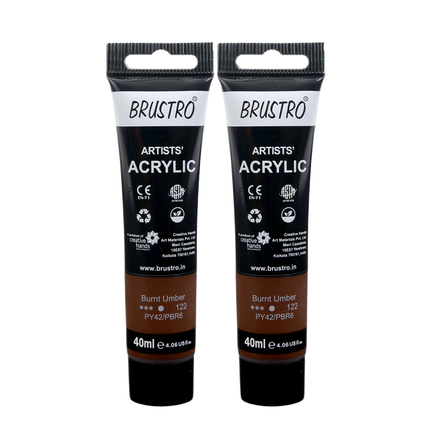 BRUSTRO Artists Acrylic Paint Tube | 40ml, Burnt Umber (Pack of 2)|Non-Toxic, Water based, Inter Mixable, Ideal for Painting, Textured Effects on Canvas, Paper, Fine Art Student and Professionals
