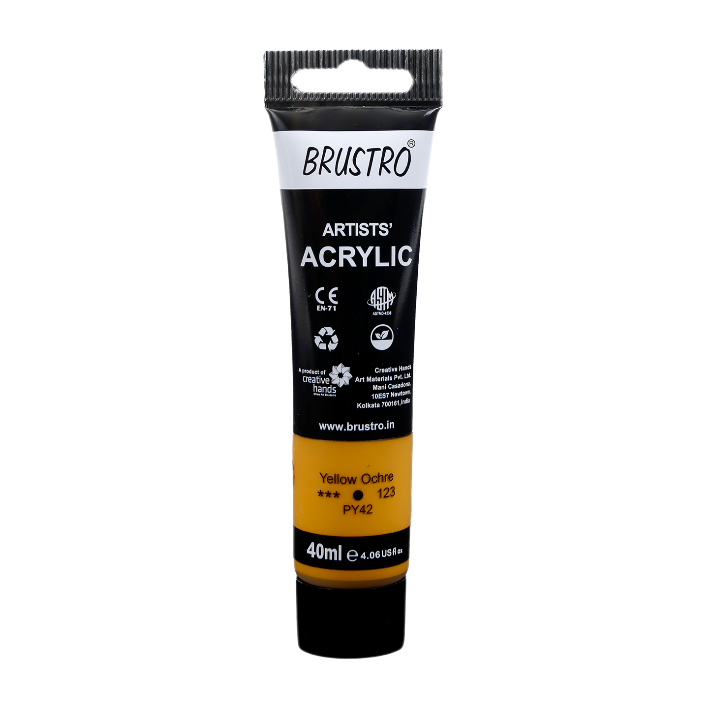 BRUSTRO Artists Acrylic Paint Tube | 40ml, Yellow Ochre |Non-Toxic, Water based, Inter Mixable, Ideal for Painting, Textured Effects on Canvas, Paper, Fine Art Student and Professionals