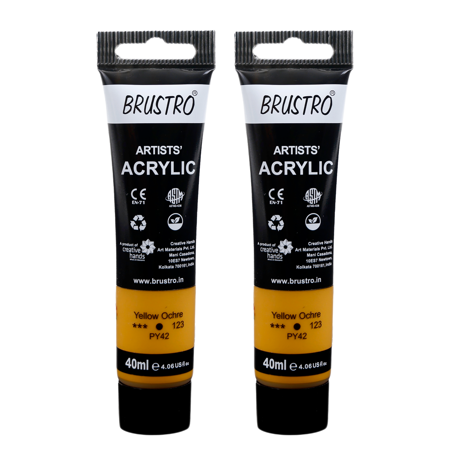 BRUSTRO Artists Acrylic Paint Tube | 40ml, Yellow Ochre (Pack of 2)|Non-Toxic, Water based, Inter Mixable, Ideal for Painting, Textured Effects on Canvas, Paper, Fine Art Student and Professionals