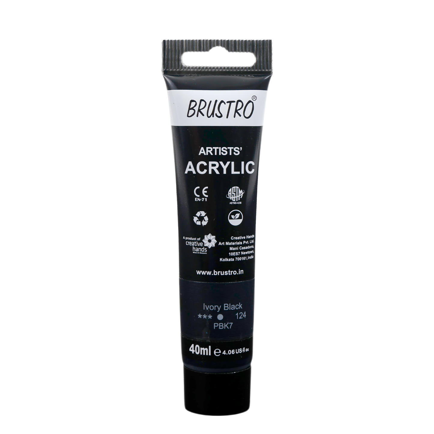 BRUSTRO Artists Acrylic Paint Tube | 40ml, Ivory Black |Non-Toxic, Water based, Inter Mixable, Ideal for Painting, Textured Effects on Canvas, Paper, Fine Art Student and Professionals