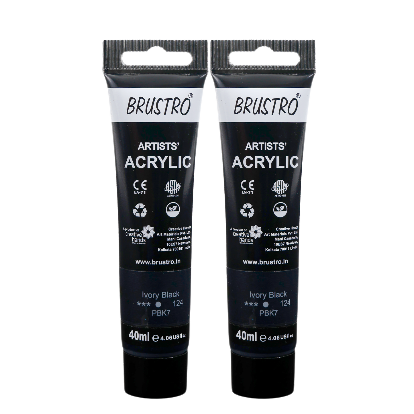 BRUSTRO Artists Acrylic Paint Tube | 40ml, Ivory Black (Pack of 2)|Non-Toxic, Water based, Inter Mixable, Ideal for Painting, Textured Effects on Canvas, Paper, Fine Art Student and Professionals