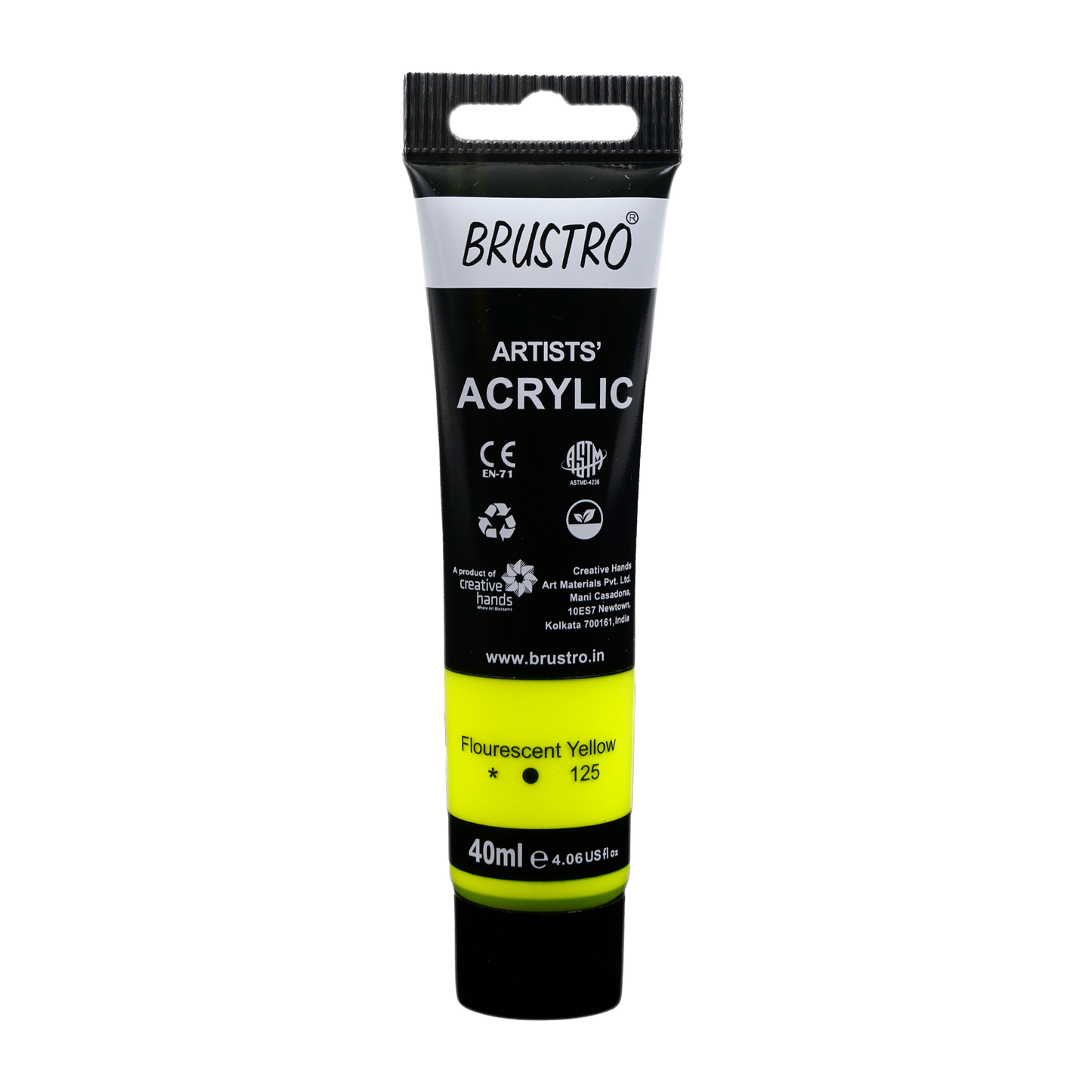 BRUSTRO Artists Acrylic Paint Tube | 40ml, Fluorescent Yellow |Non-Toxic, Water based, Inter Mixable, Ideal for Painting, Textured Effects on Canvas, Paper, Fine Art Student and Professionals