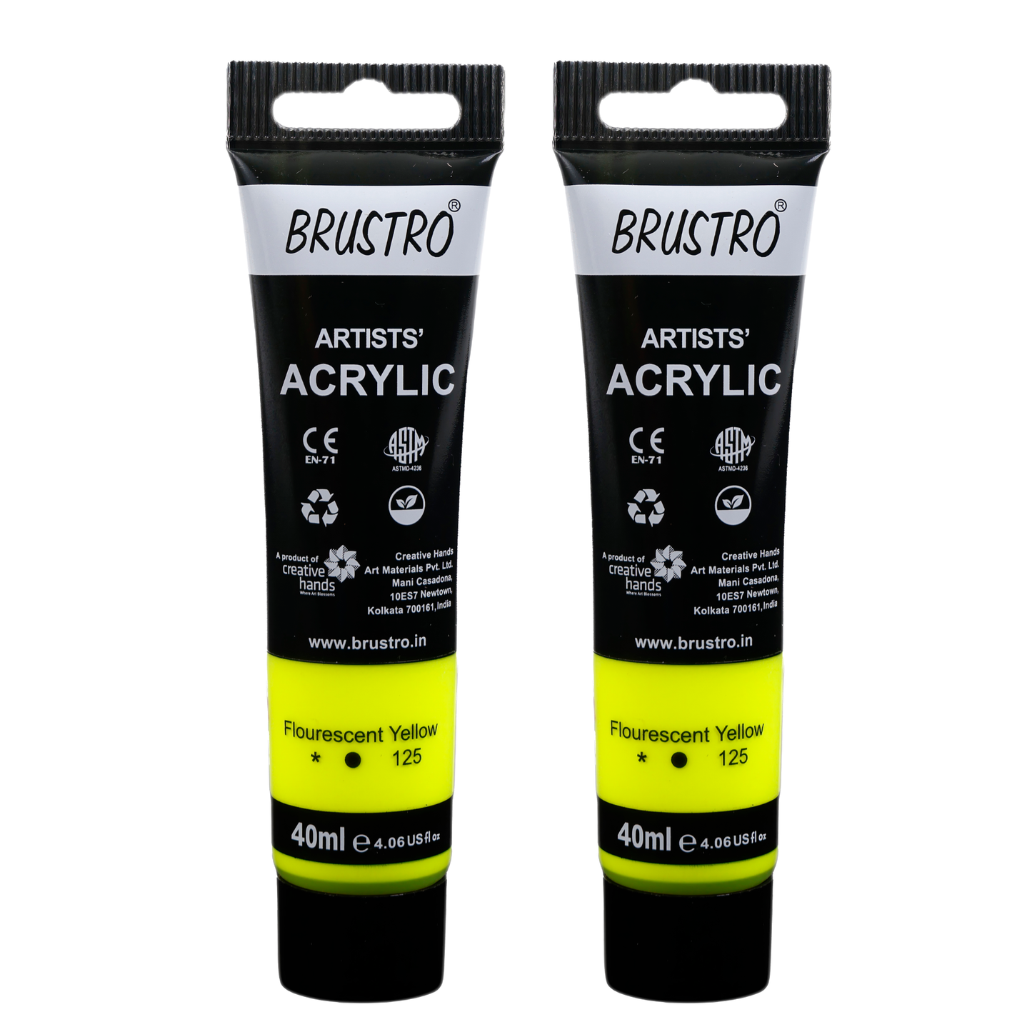 BRUSTRO Artists Acrylic Paint Tube | 40ml, Fluorescent Yellow (Pack of 2)|Non-Toxic,Water based,Inter Mixable, Ideal for Painting, Textured Effects on Canvas, Paper, Fine Art Student and Professionals
