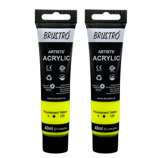 BRUSTRO Artists Acrylic Paint Tube | 40ml, Fluorescent Yellow (Pack of 2)|Non-Toxic,Water based,Inter Mixable, Ideal for Painting, Textured Effects on Canvas, Paper, Fine Art Student and Professionals