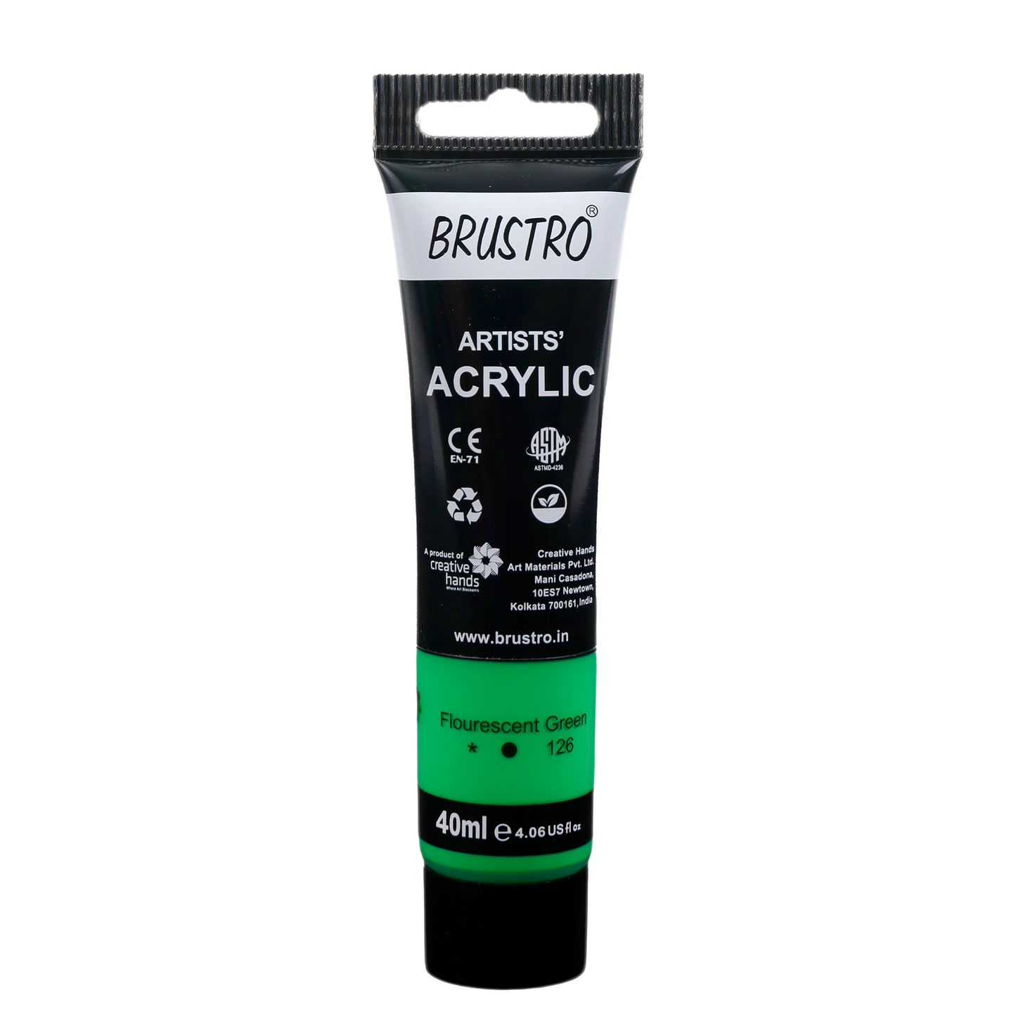BRUSTRO Artists Acrylic Paint Tube | 40ml, Fluorescent Green |Non-Toxic, Water based, Inter Mixable, Ideal for Painting, Textured Effects on Canvas, Paper, Fine Art Student and Professionals