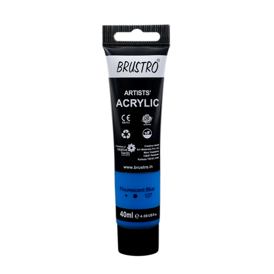 BRUSTRO Artists Acrylic Paint Tube | 40ml, Fluorescent Blue |Non-Toxic, Water based, Inter Mixable, Ideal for Painting, Textured Effects on Canvas, Paper, Fine Art Student and Professionals