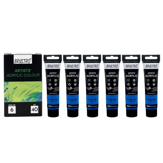 BRUSTRO Artists Acrylic Paint |40ml, Fluorescent Blue, Pack Of 6 Tubes|Non-Toxic,Water based,Inter Mixable,Ideal for Painting,Textured Effects on Canvas,Paper,Fine Art Student and Professionals