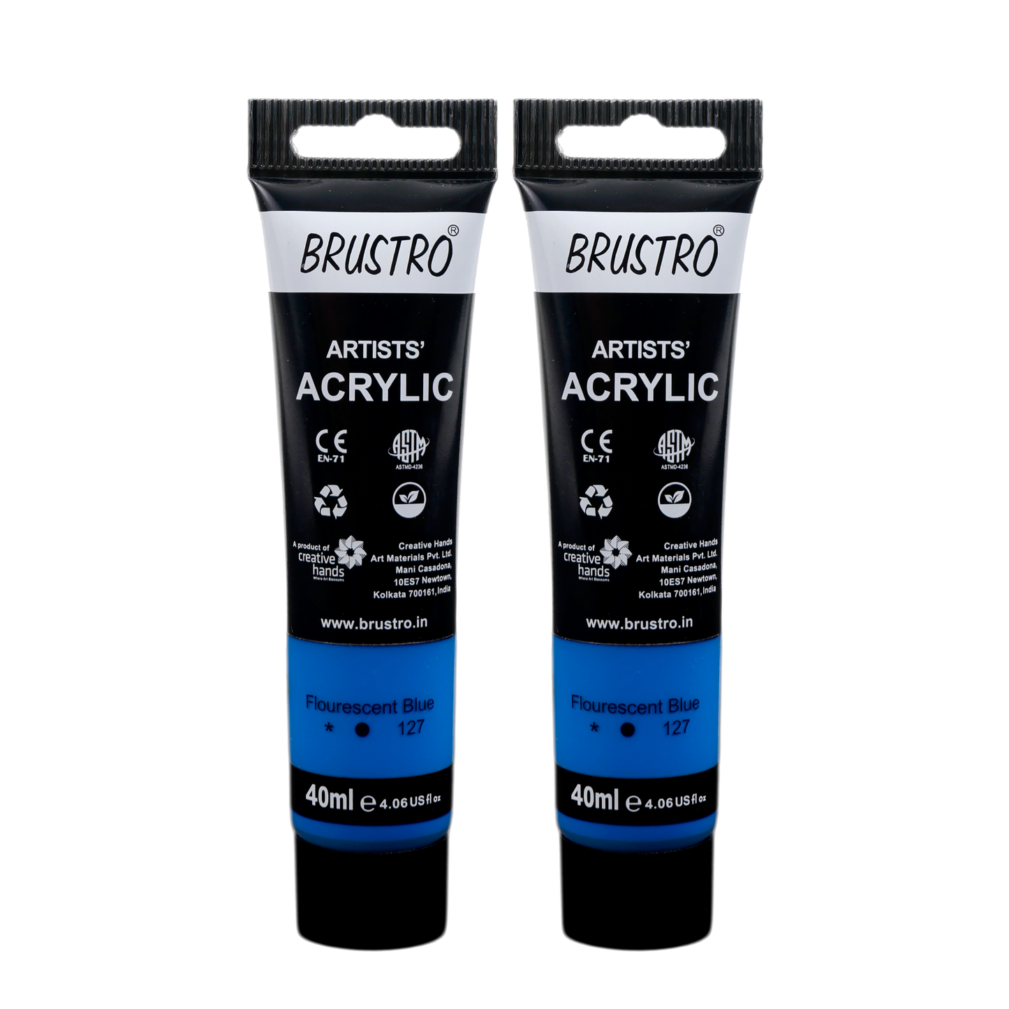 BRUSTRO Artists Acrylic Paint Tube | 40ml, Fluorescent Blue (Pack of 2)|Non-Toxic, Water based, Inter Mixable, Ideal for Painting, Textured Effects on Canvas, Paper, Fine Art Student and Professionals