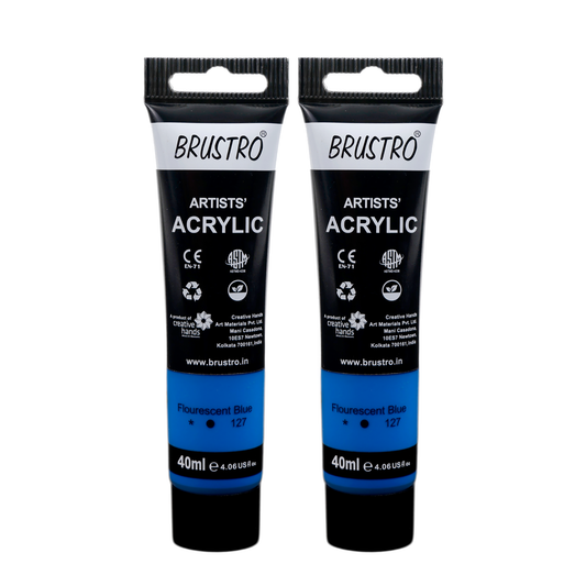 BRUSTRO Artists Acrylic Paint Tube | 40ml, Fluorescent Blue (Pack of 2)|Non-Toxic, Water based, Inter Mixable, Ideal for Painting, Textured Effects on Canvas, Paper, Fine Art Student and Professionals