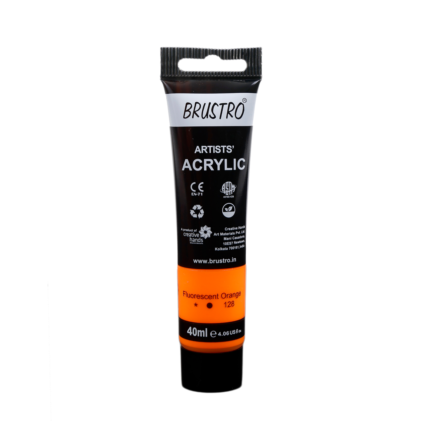 BRUSTRO Artists Acrylic Paint Tube | 40ml, Fluorescent Orange |Non-Toxic, Water based, Inter Mixable, Ideal for Painting, Textured Effects on Canvas, Paper, Fine Art Student and Professionals